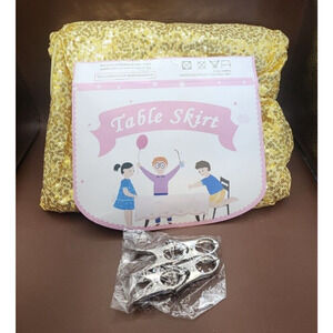 8' Round? - Tablecloth Skirt - Gold - with draw string and clamps - Washable